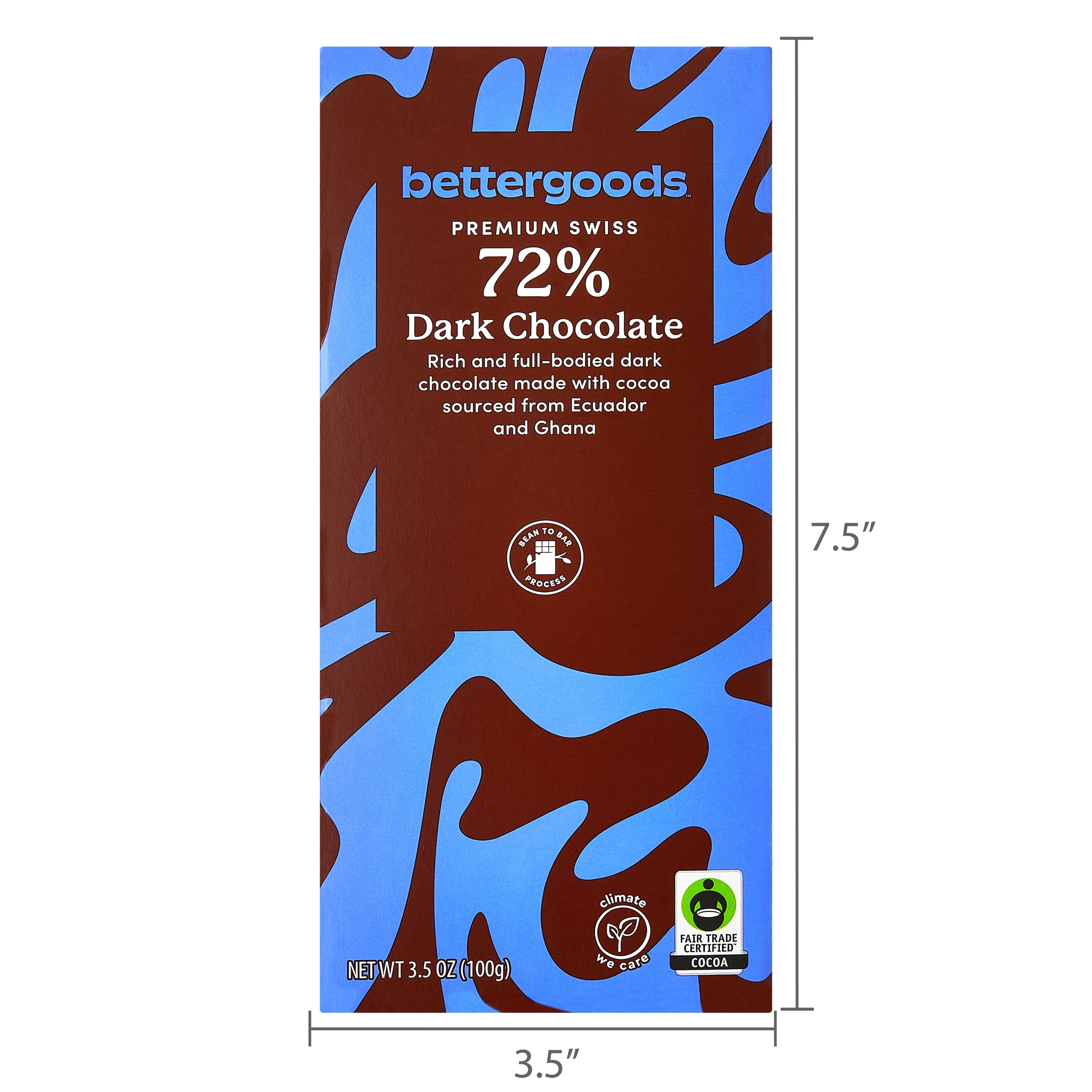 (7 pack) bettergoods Premium Swiss 72% Dark Chocolate Bar, 3.5 oz