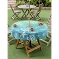 thumbnail image 4 of Outdoor Tablecloth with Umbrella Hole for Patio/Picnic/Party/Camping, Teal Blue Ombre Coastal Waterproof Table Cloth Round Cover Washable, Sea Nautical Summer Beach Starfish Coral (Dia 60"), 4 of 8