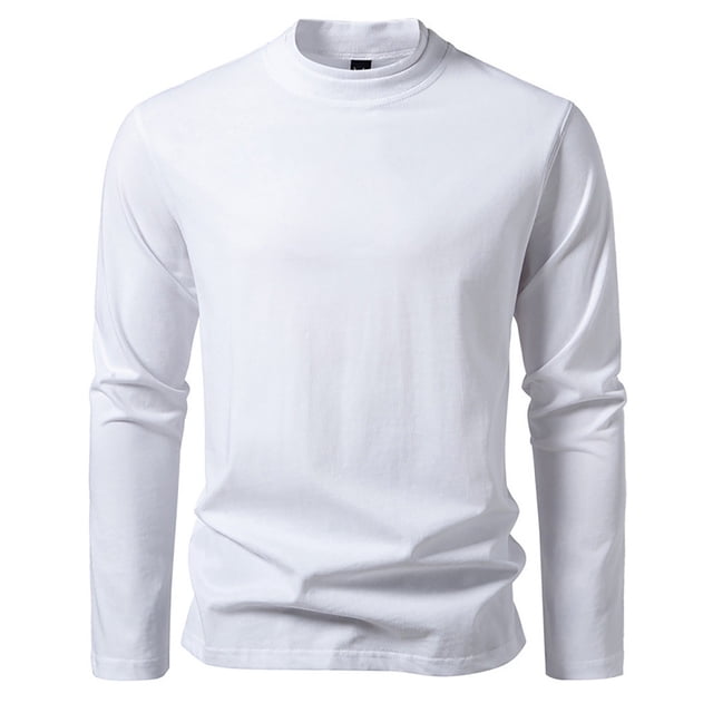 SOMOWI T-Shirts pour Hommes Mode Hiver Col Rond Couleur Unie Manches Longues Blanc Graphique Automne T-Shirts L