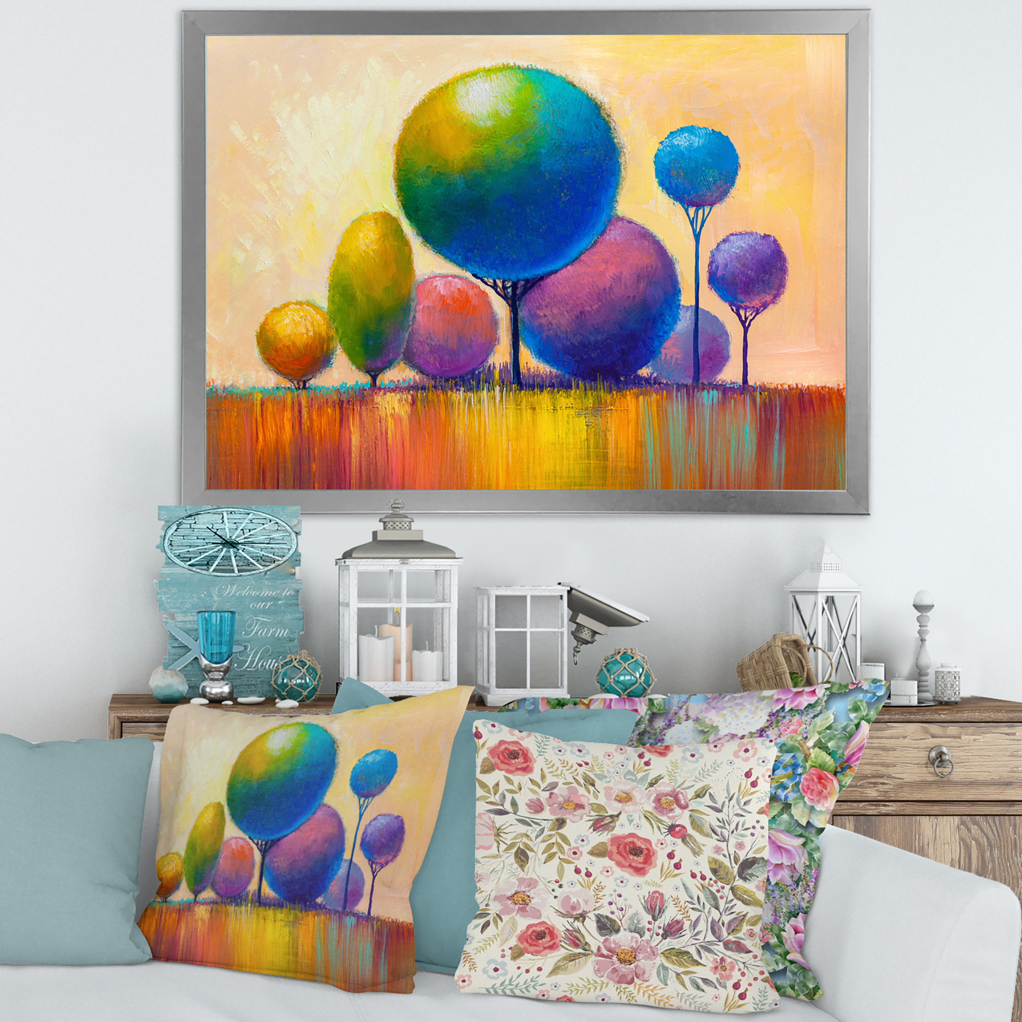 Designart 'Ornamental Colourful Trees VIII' Modern Framed Art Print
