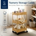 thumbnail image 5 of Best Choice Products 3-Tier Water Hyacinth Rolling Nursery Caddy w/ Wheels, Utility Cart, Storage Organization - Natural, 5 of 9