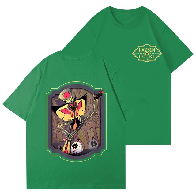 Hazbin Hotel Mujeres de moda Casual Impreso de manga corta Cuello redondo Pullover Tops Verde/L