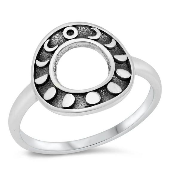 Moon Phases Open Circle Ring .925 Sterling Silver Band Jewelry Female Male Unisex Size 5
