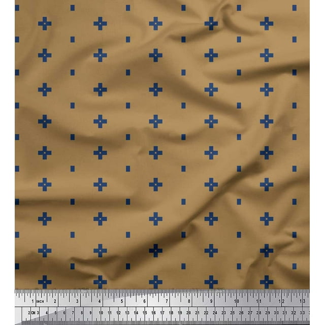 Soimoi Brown Poly Georgette Fabric Geometric Plus Sign & Jamdani Print Fabric by Yard 42 Inch Wide
