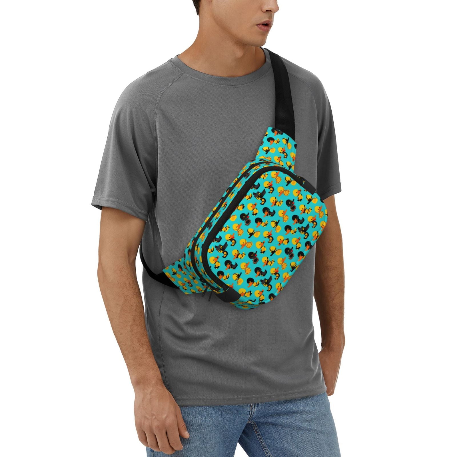 Picia Duck In Black Suit Print Square Double-Layer Waist Bag Mini Adjustable Waist Belt Bag Exercise Running Travel Hiking