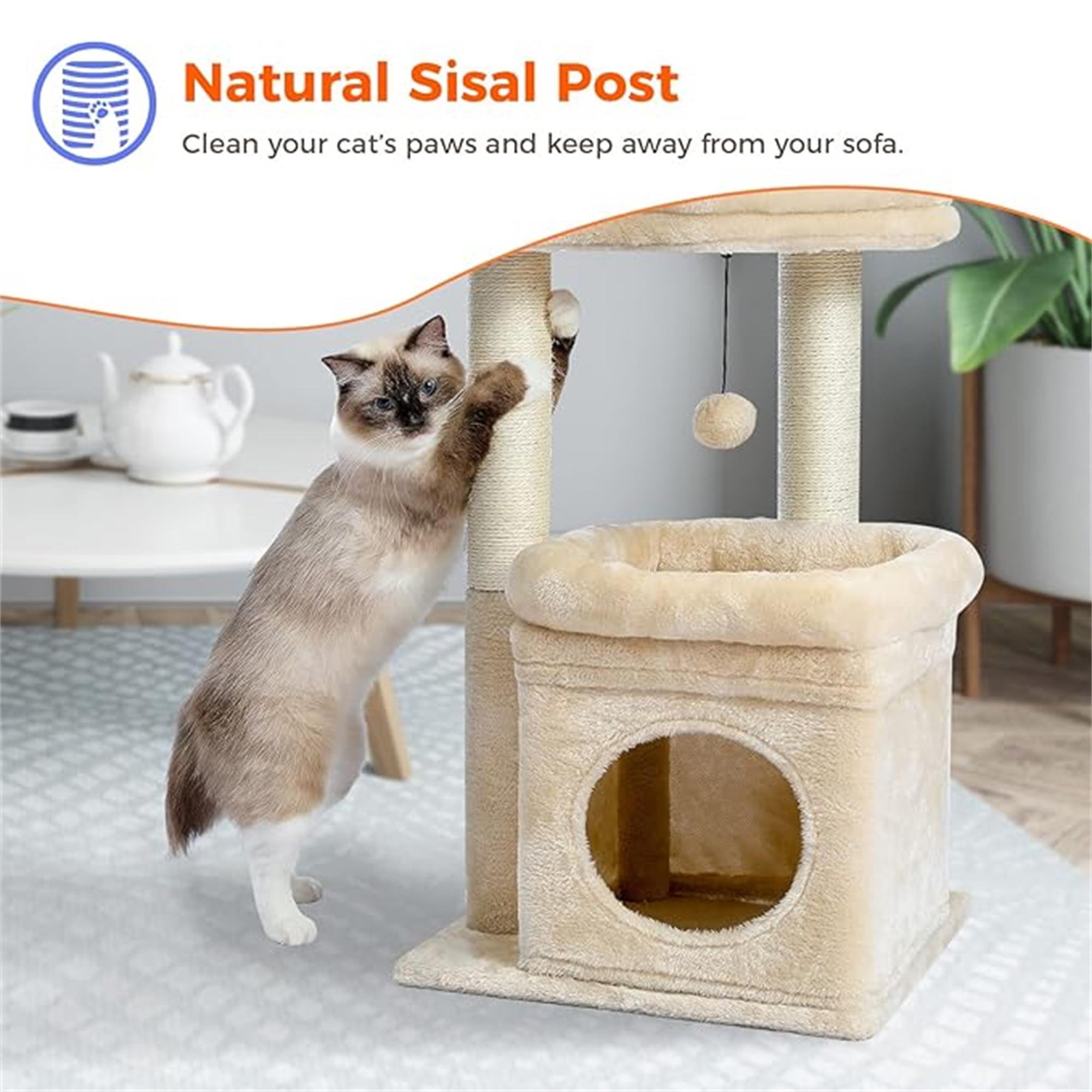 Kadyn 27" Cat Tree Tower for Indoor Cats with Scratching Posts, Climbing Cute Cat Condo, Cat Tree House, Beige