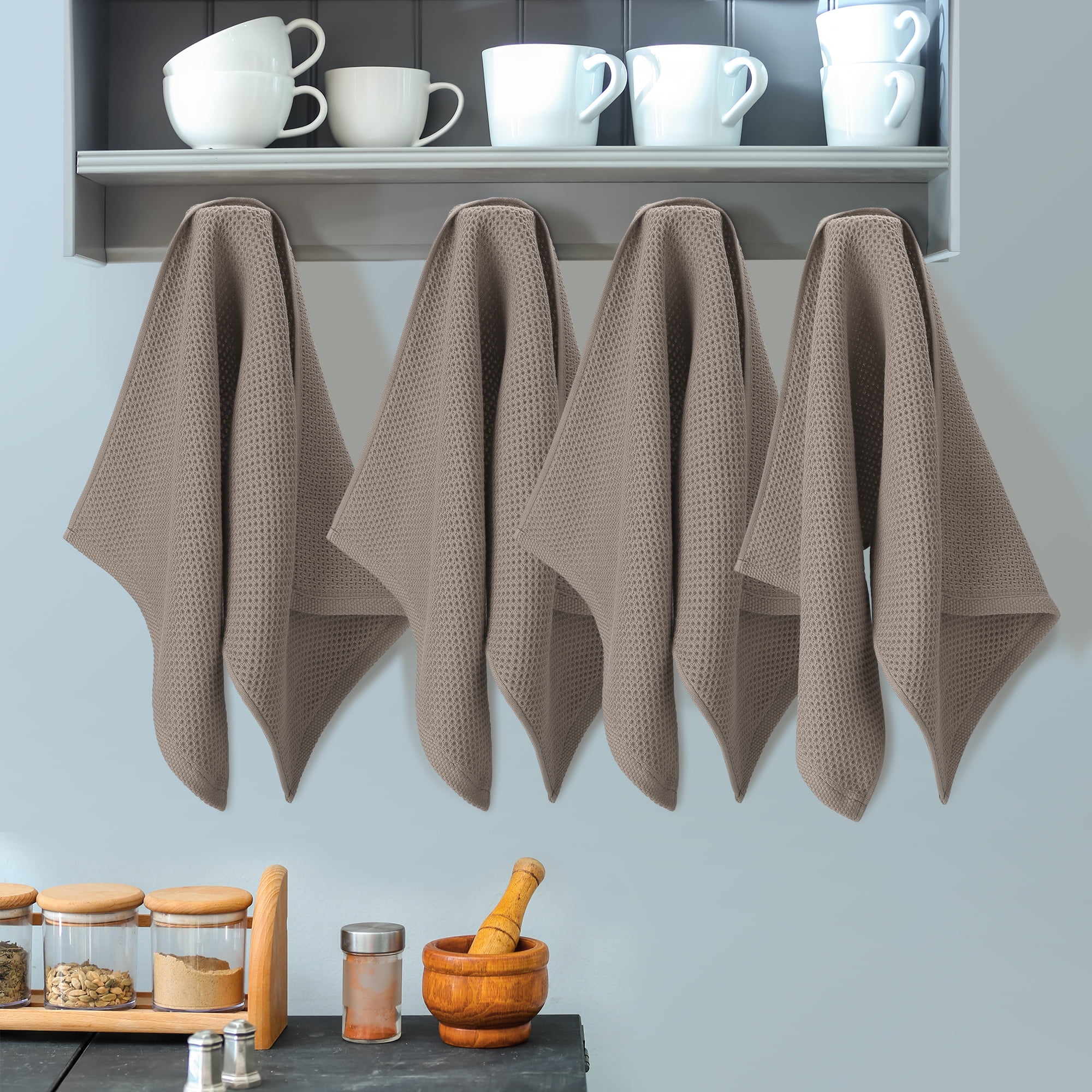 Unique Bargains 4-Pack Soft Absorbent Cotton Kitchen Towels, 13" x 27" Brown