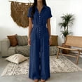thumbnail image 5 of Overalls for Women Summer V Neck Short Sleeve Button Down Wide Leg Jumpsuits Dressy Casual Rompers with Pockets, 5 of 6