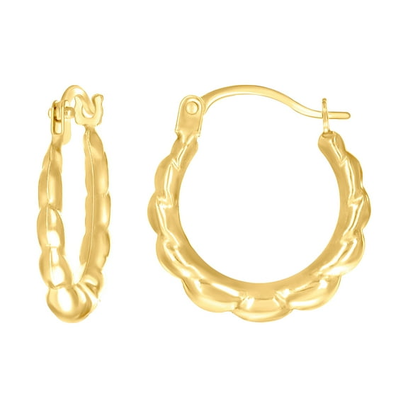14k Yellow Gold Womens Scalloped Fashion Hoop Earrings 15.8x14.1mm Wide Hoop Earring for Women