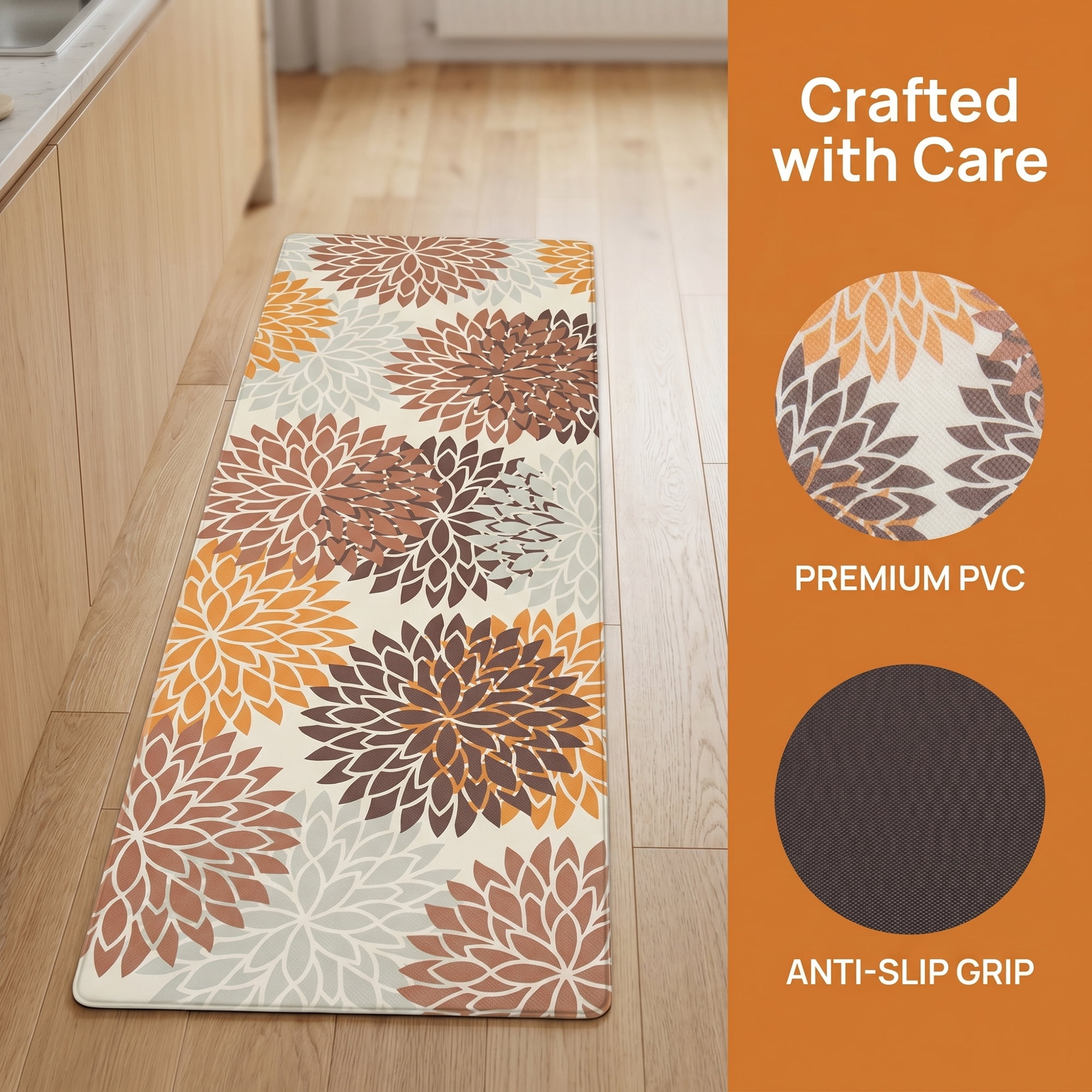 Unique Bargains Ergonomic Kitchen Mats Orange 47" x 17"