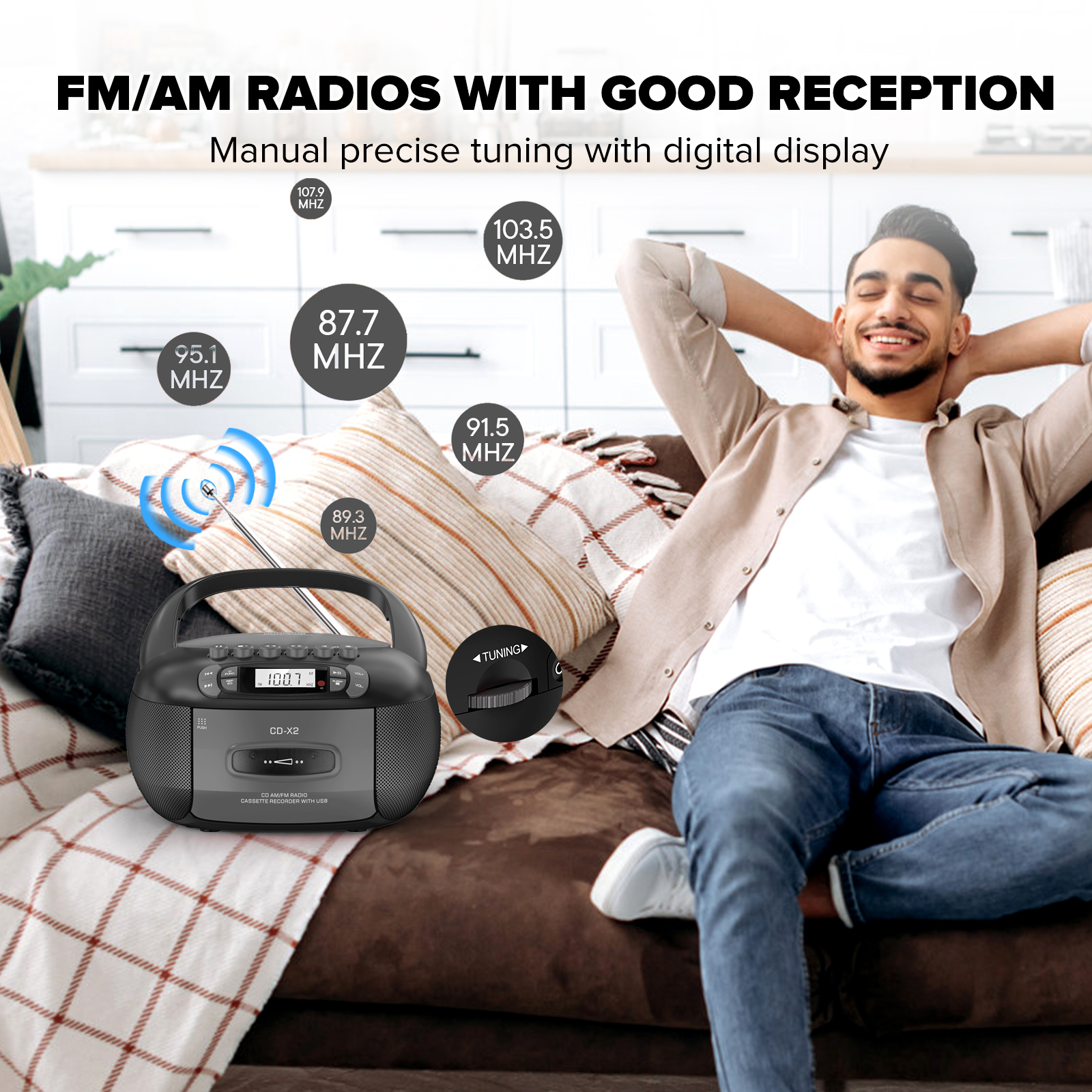 KUEPHOM CD Cassette Boombox with Bluetooth and AM/FM Radio photo 4