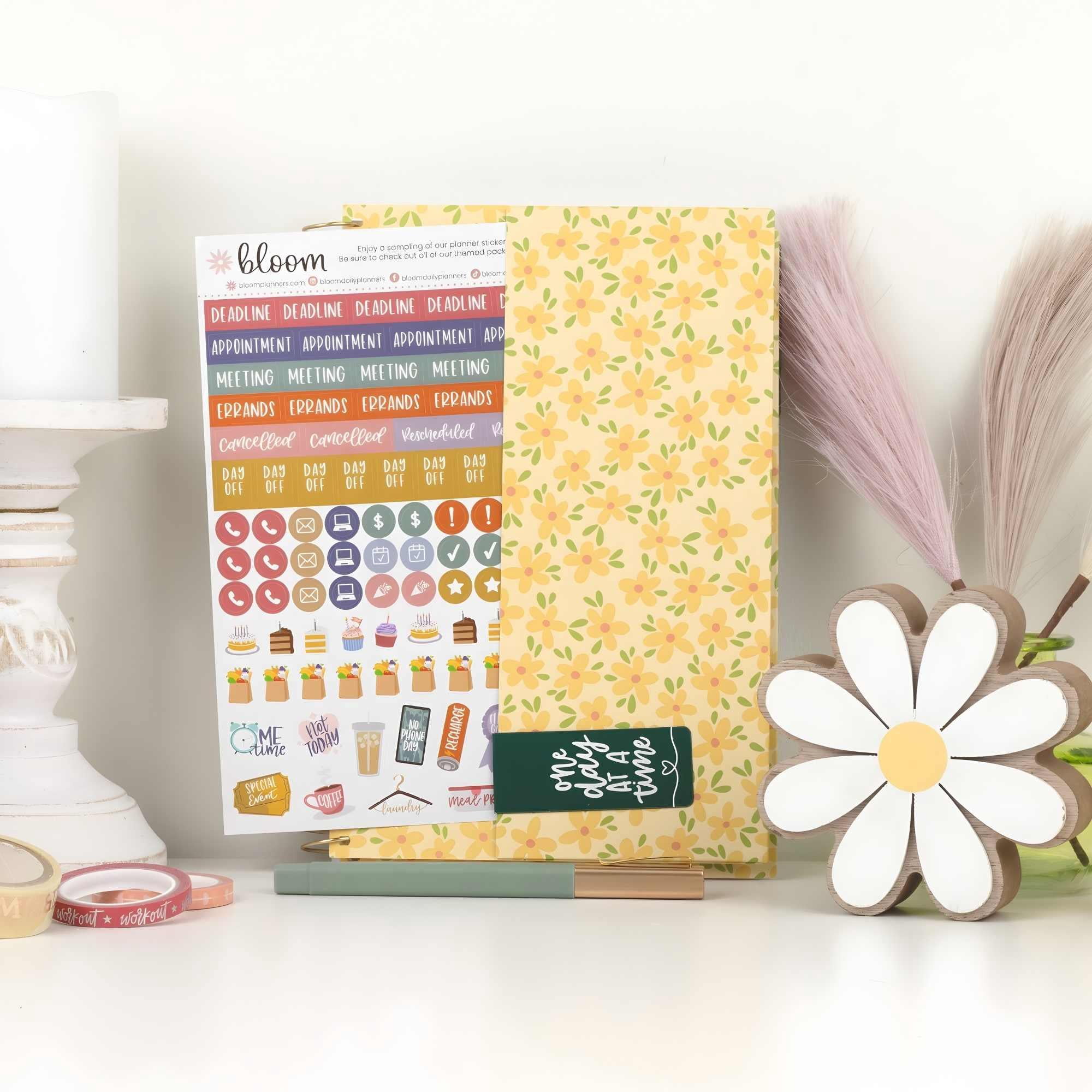 bloom daily planners 2026-2027 Academic Planner, 13 Month Monthly & Weekly Soft Cover, 5.5" x 8.25", Stickers Included, Butter Yellow Daisies