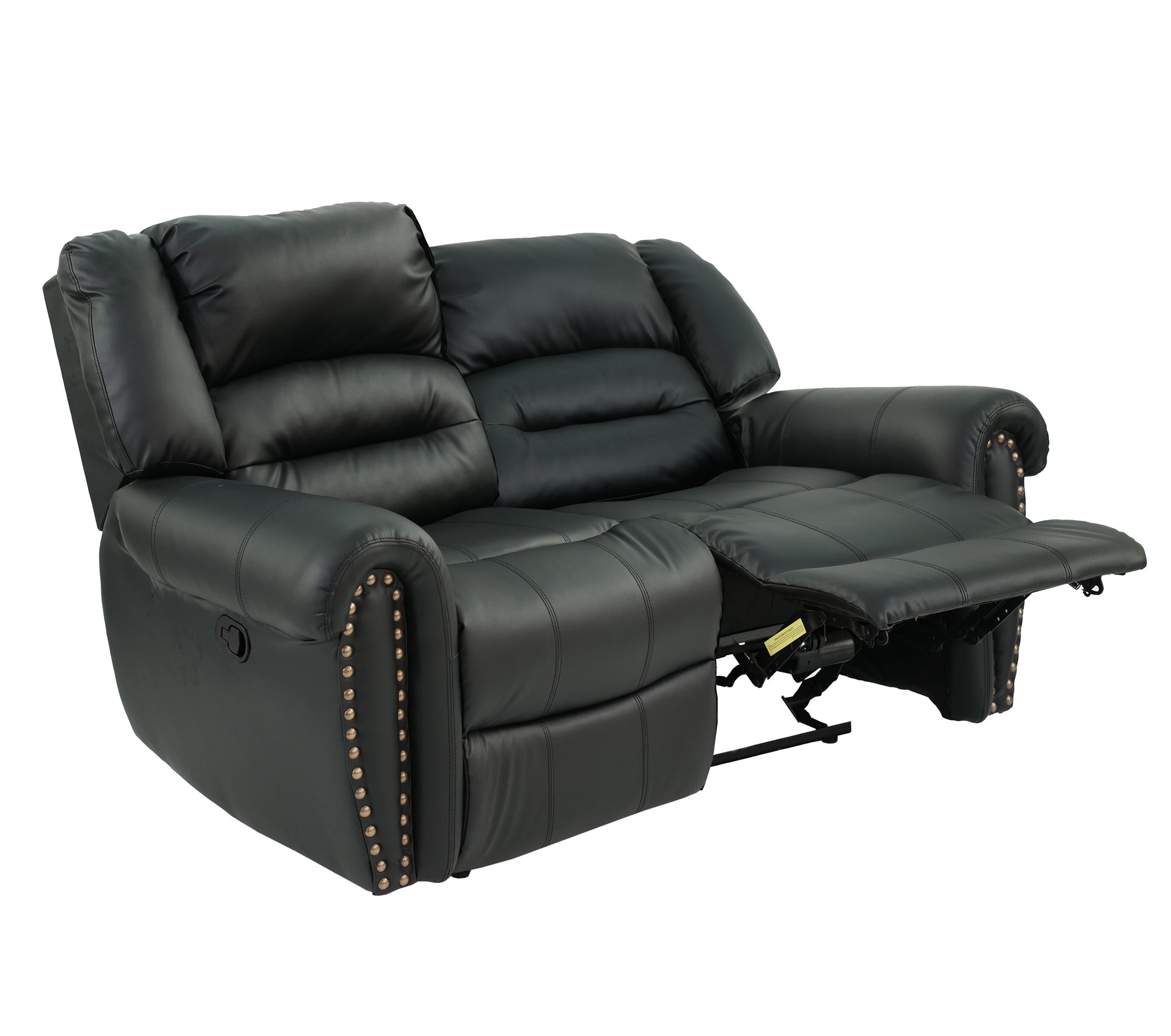 Poundex Faux Leather Manual Motion Recliner Loveseat in Black
