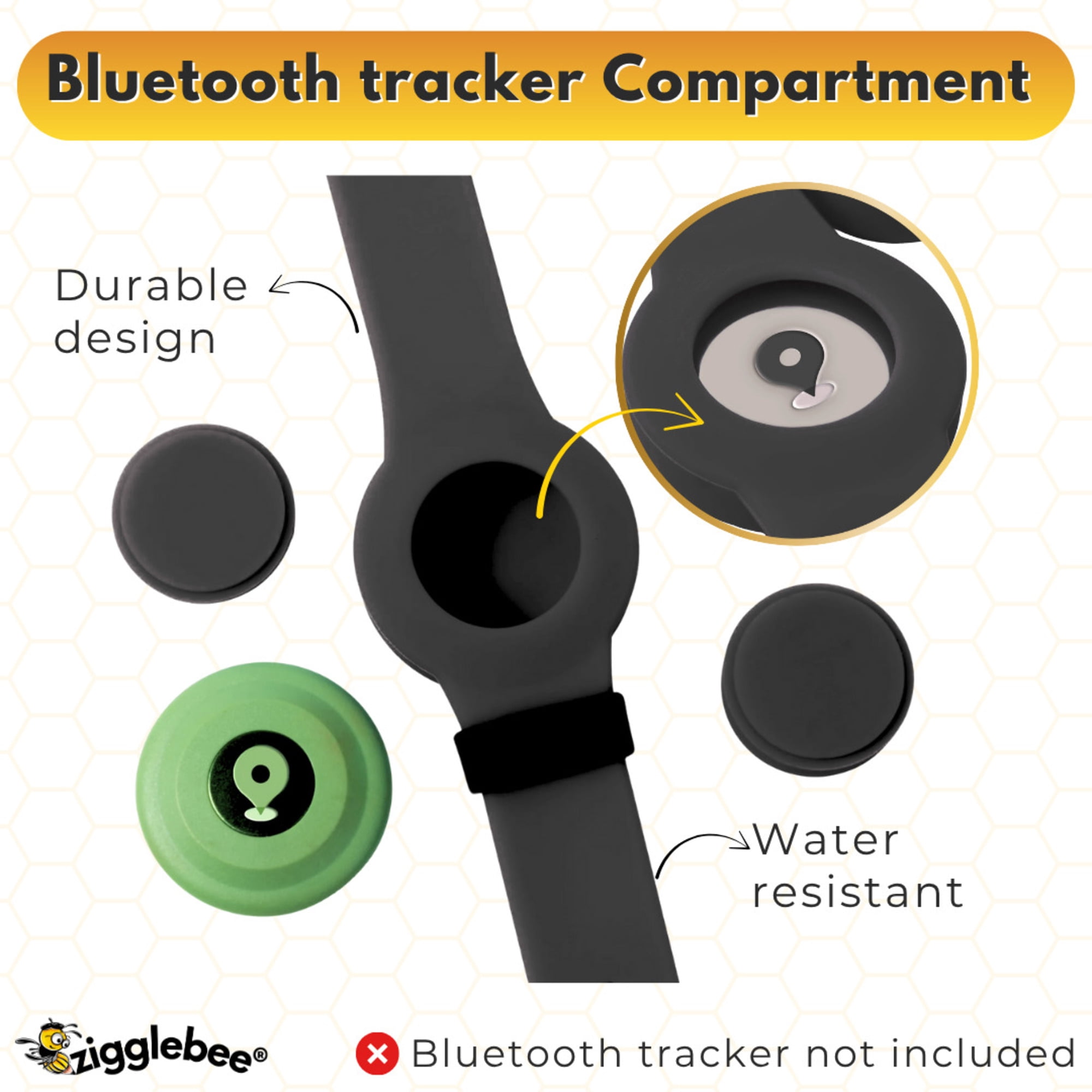 InfoMate by Zigglebee QR Code Medical Bracelet and AirTag Holder Wristband, Midnight Black, Pin Buckle