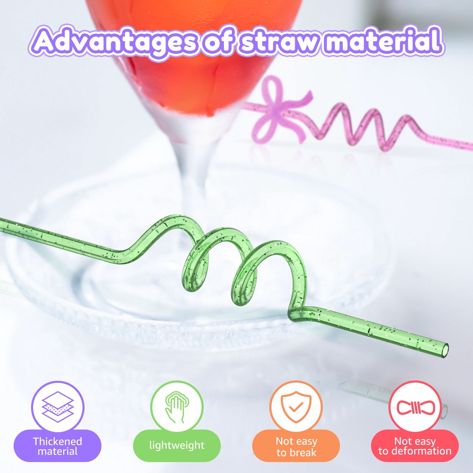 48 Pcs Colorful Straws Reusable Straws Thickened PET Spiral Detachable Bow for Parties