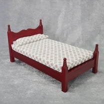Opvise Vintage DIY Wooden Miniature Furniture Dollhouse Single Bed for Decoration Red Wood