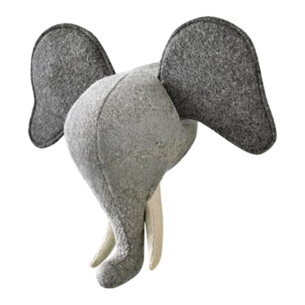 Decoración de pared con cabeza de animal 3D, cabeza de animal de peluche para sala de juegos o dormitorio. Elefante 31x39cm