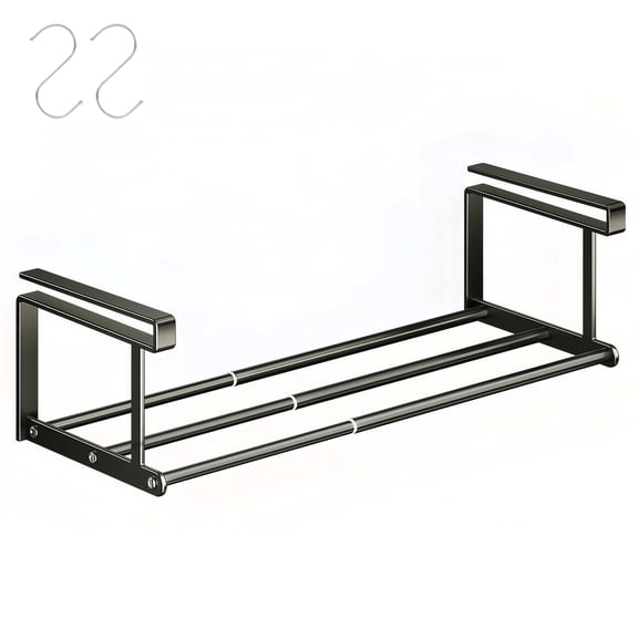 Hanging Storage Rack, Black Under Cabinet Hanger, 19.69 - 35.43 Inches Over Shelf Storage for Entryway, Corner, Closet with 2 S-Hooks, Space Saving Organize