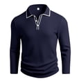 thumbnail image 3 of Telankuip Men's Knit Polo Shirts 2026 Early Spring Long Sleeve Quarter Zipper Polo Sweater Ribbing Pure Color Stretch Slim Fit Soft Comfortable Business Casual Pullover Tops 1-Navy L, 3 of 7