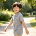 thumbnail image 5 of Boys' School Uniform Short Sleeve Polo Shirt, Button Closure, Comfortable & Soft Pique Fabric 1-15Y, Gray, 100, 5 of 6