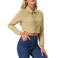 thumbnail image 5 of INSPIRE CHIC Women's Jean Jacket Frayed Button Up Washed Cropped Denim Jacket Khaki M, 5 of 7