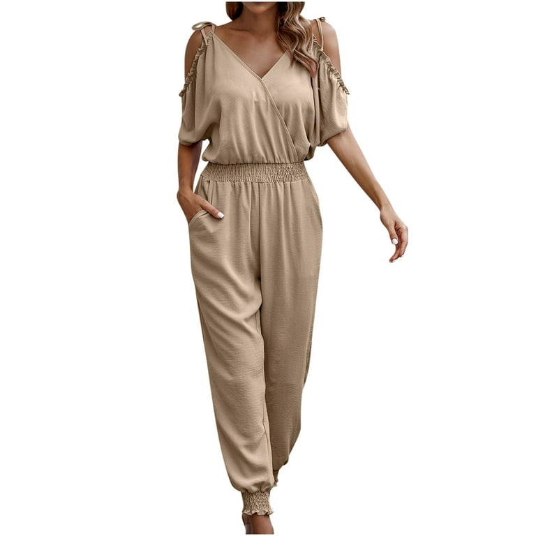 Gaecuw Jumpsuits for Women Dressy Short Sleeve Overall with