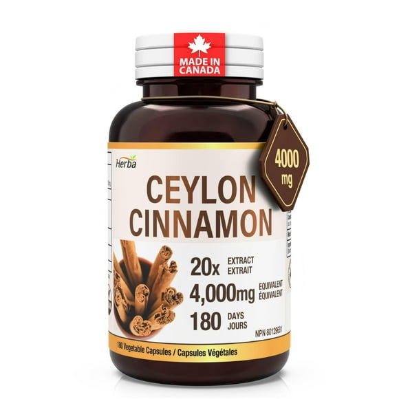 Herba Ceylon Cinnamon Capsules 4000mg - 180 Vegetable Capsules | Made in Canada