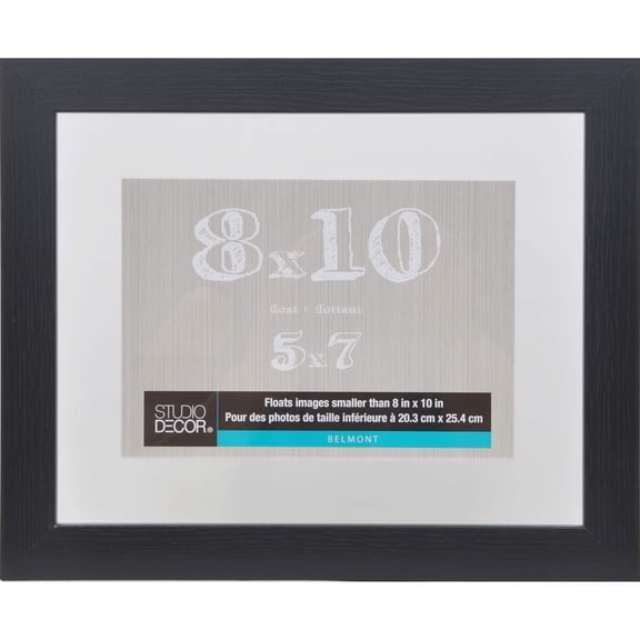 Studio Decor 8" x 10" Black Belmont Float Picture Frame with 5" x 7" Mat - Pre-attached Hanging Hardware, Horizontal or Vertical - MDF, 1 Pack