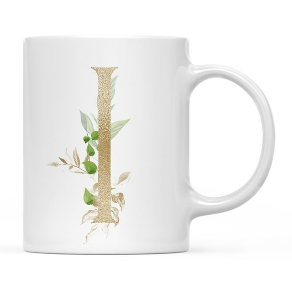 Koyal Wholesale Ceramic Coffee Mug, Exotic Tropical Monogram, Letter I