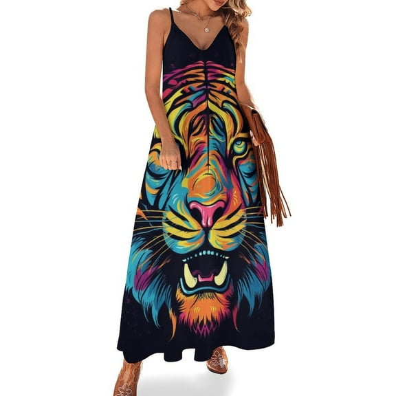 Tiger Animal Graffiti Sleeveless Dress Woman Fashion Long Dresses Women's Summer Suit Dress Summer 2025 Women
