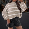 thumbnail image 3 of 2025 Women's Oversized Turtleneck Striped Pullover Sweaters Cowl Neck Long Sleeve Winter Loose Chunky Knit Sweater, 3 of 7