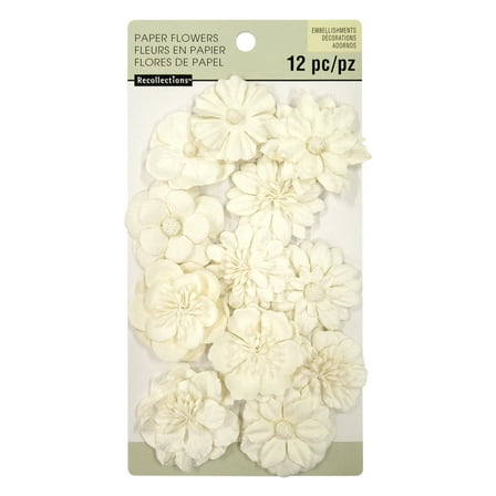 12 Packs: 12 ct. (144 total) White Paper Flower Embellishments by Recollections