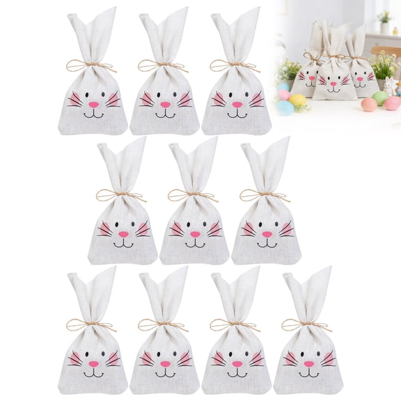 10 Pieces Easter Burlap Bags for Easter Treater Sacks Bags with Drawstring Rabbit Ear Cute Rabbit Gift for DIY Project BasketStuffer Easter Party