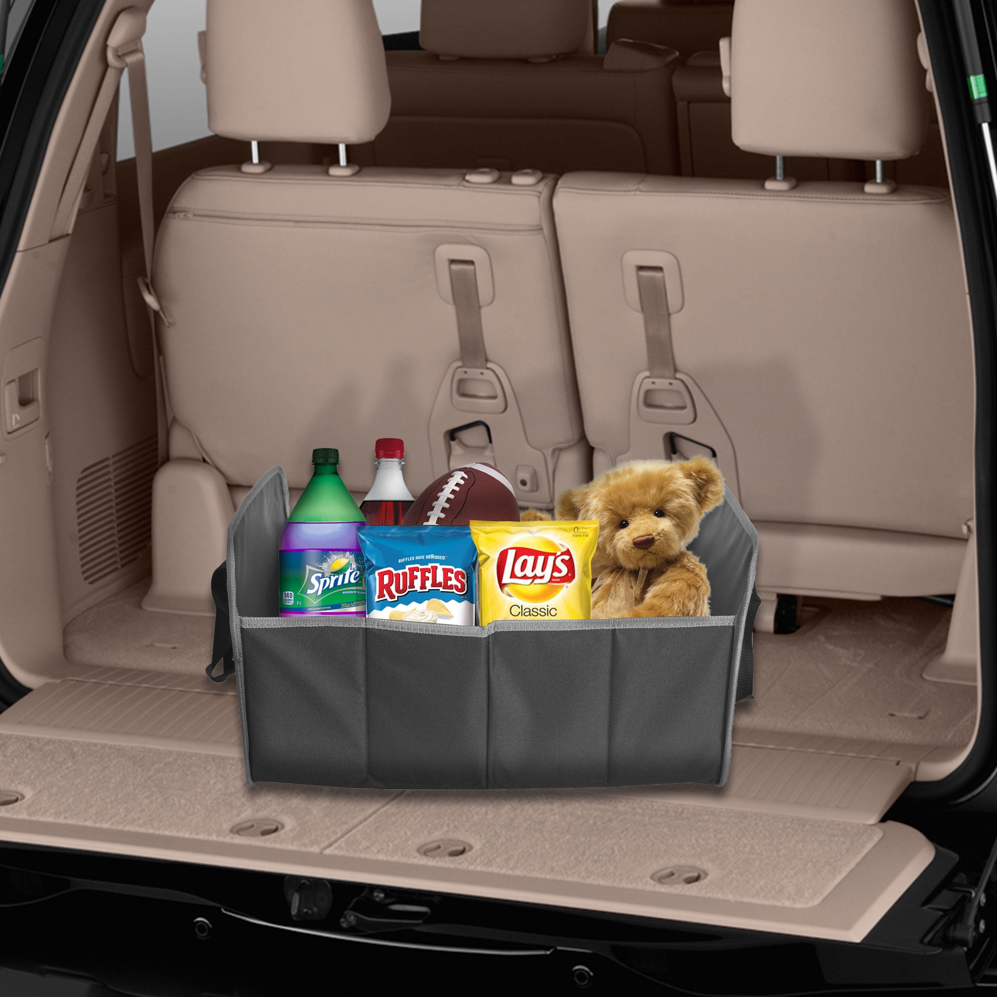 FH Group Collapsible Car Trunk Organizer - Multi-Compartment Storage Bin With Mesh Pockets For SUV, Truck, Car (Gray, 21.5x15x9.75 In)