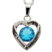 Stainless Steel Light Blue Glass Crystal Mother and Son Heart Pendant