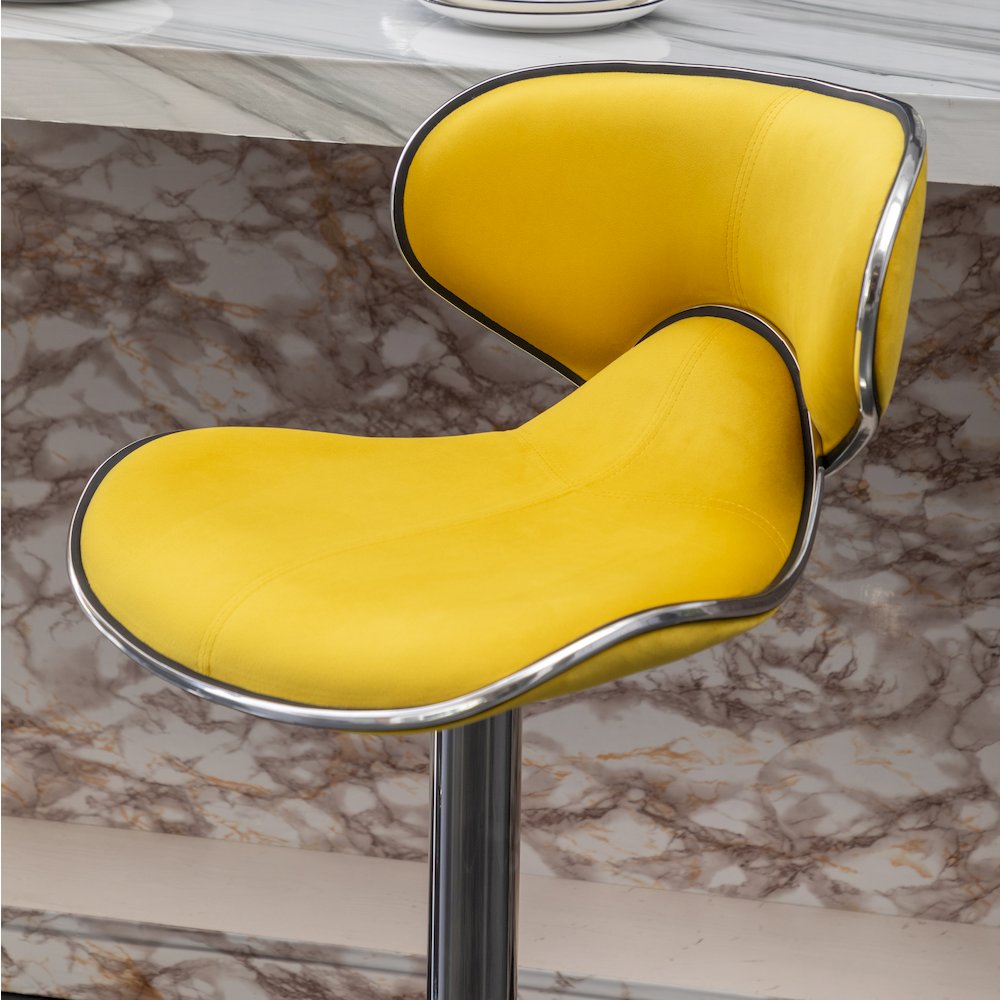 Roundhill Furniture Masaccio Bar Stool with Adjustable Height & Swivel, Yellow, Set of 2