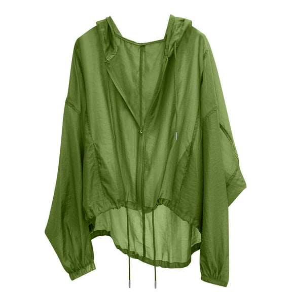 Elvqul Jackets for Women Sunscreen Hooded Coats Lightweight Long Sleeve Green Solid Color Dressy Ladies Sun Shirts Plus Size