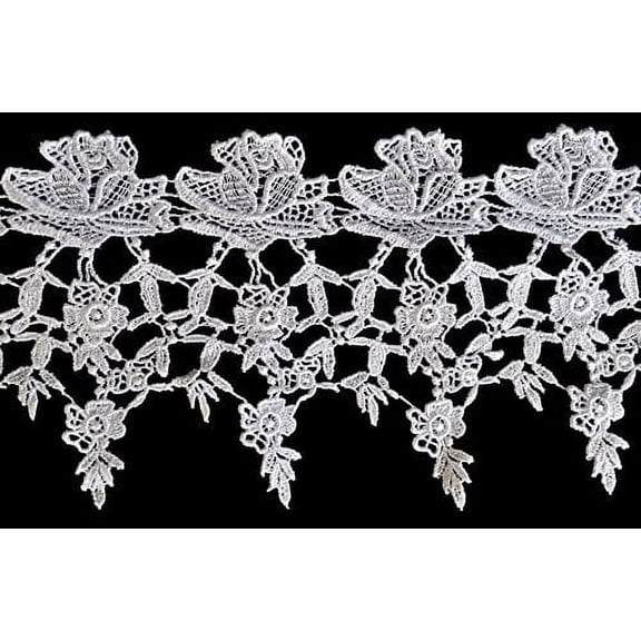 Altotux 5.25" White Venise Vintage Guipure Victorian Flower Lace Trim By Yard