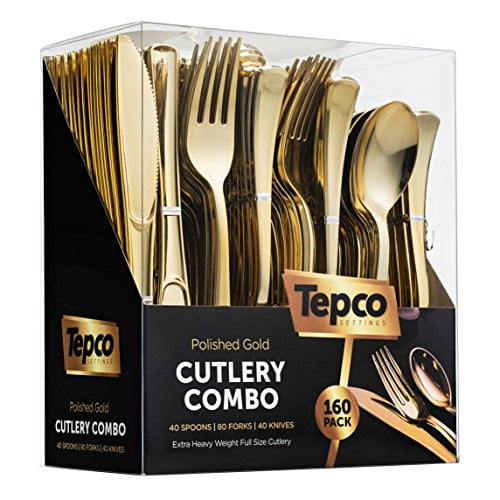 Disposable Tableware for Party Rose Gold Metallic Forks Spoons and Knives sets 