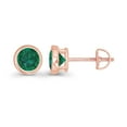 thumbnail image 2 of Decadence Rose Gold Plated 925 Sterling Silver 5mm Round Bezel Set Created Green Emerald May Birthstone Screwback Stud Earrings, 2 of 7