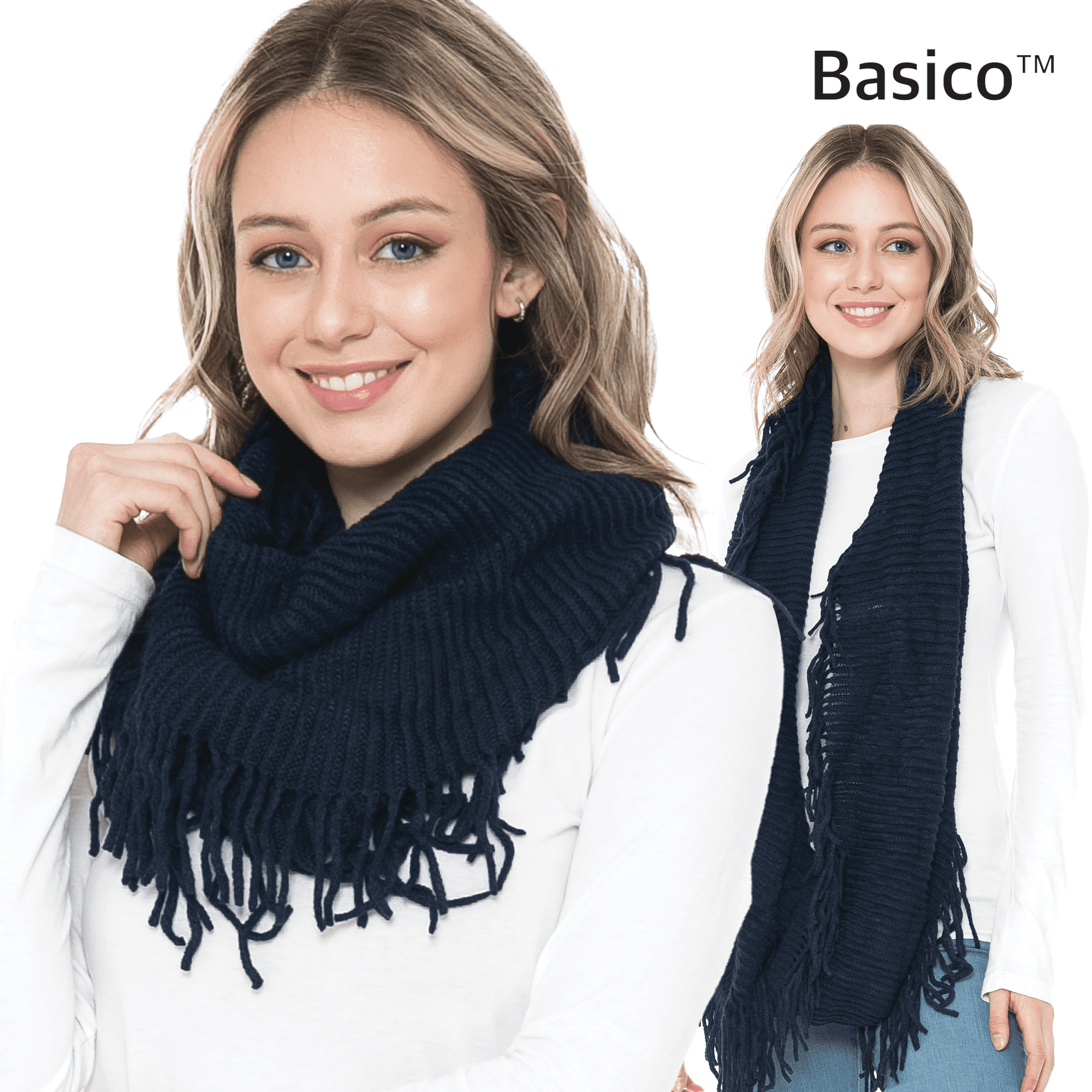 for Winter Scarves Navy Warm Loop Scarfs Scarf Infinity Knit BASICO Circle Women