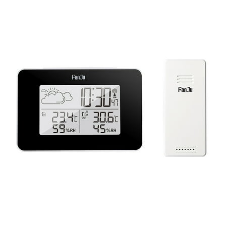 

BESTONZON Multifunction Wireless Weather Clock Indoor Outdoor Thermometer Hygrometer Digital Weather Forecast Barometer Calendar Alarm Clock without Battery (Black)
