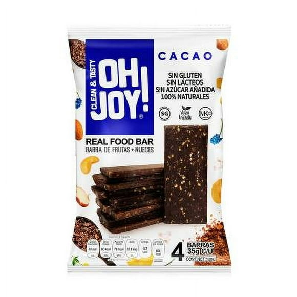 Barra de frutas OH JOY! cacao + nueces 4 pzas de 35 g c/u