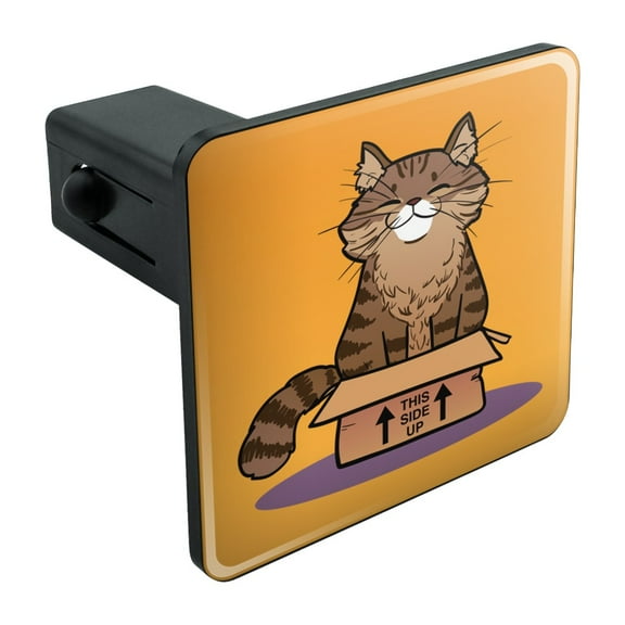 Cat Sitting in Box Tow Trailer Hitch Cover Plug Insert