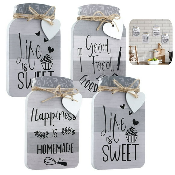 Kitchen Wall Decor, 4 Pcs LIFE IS SWEET Wall Hanging Art Signs, Mason Jar Shaped Rustic Home Decor, Farmhouse Decoration Wall Hanging Plaques for Kitchen Cafe Bar