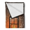 thumbnail image 2 of Christmas Soft Flannel Fleece Throw Blanket, Snowman with Santa Hat in the Garden with a Gift Box and Lantern Image, Cozy Plush for Indoor and Outdoor Use, 60" x 80", Brown White, by Ambesonne, 2 of 5