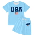 thumbnail image 4 of SGMVNU Girls 2 Piece Summer Outfits Casual Short Sleeve Graphic Tee Matching Drawstring Shorts Set Tracksuits Size 5-6 Years Blue, 4 of 4