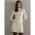 thumbnail image 5 of Women Turtle Neck Long Sleeve Bodycon Fall Winter Mini Slim Knit Sweater Dress White S, 5 of 8