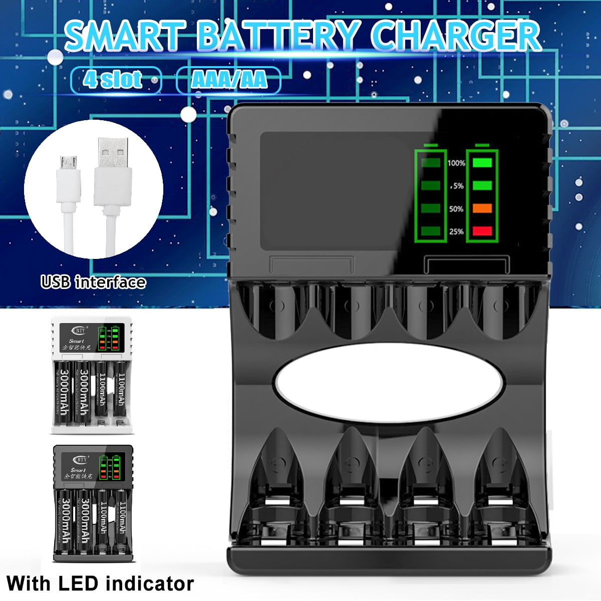 5V 1A 4 Slots USB Rechargeable Battery Charger Fast Charging For AA/AAA