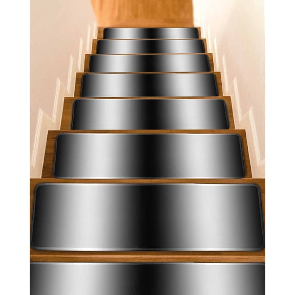 Black White Ombre Stair Treads Non Slip Indoor for Wooden Steps, Abstract Art Modern Black Gradient 7 Pcs Stair Mats for Elders Dogs, 8 x 30 Inch Carpet Treads Runner Rugs for Staircase